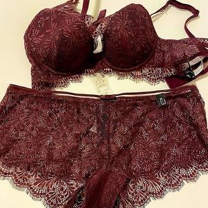 Etam Paris Bra SET + panties, Burgundy Lace/ Balcony Padded bra cup 34B